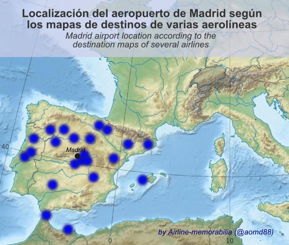 peta dari Madrid bandara tujuan