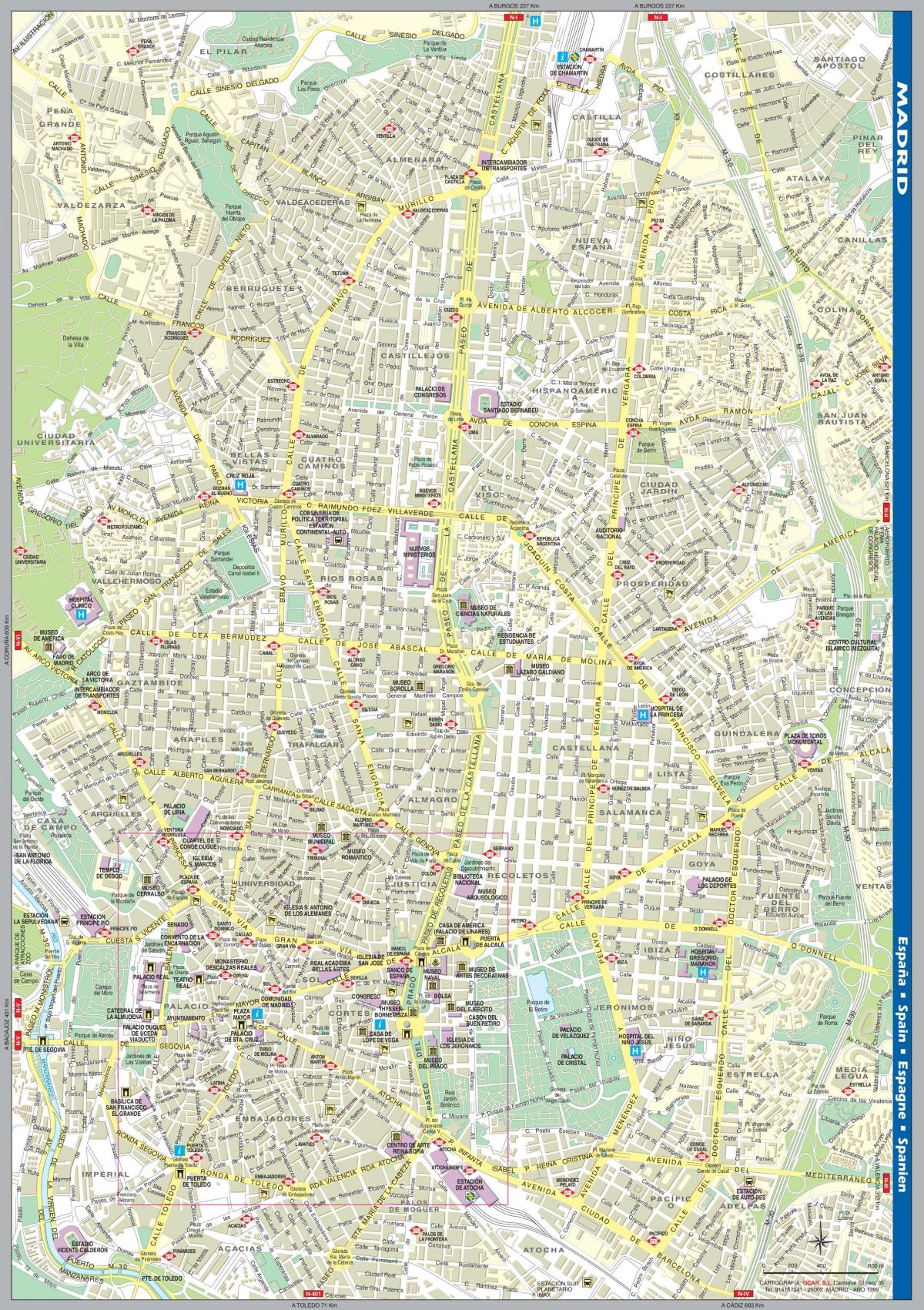 peta jalan dari pusat kota Madrid