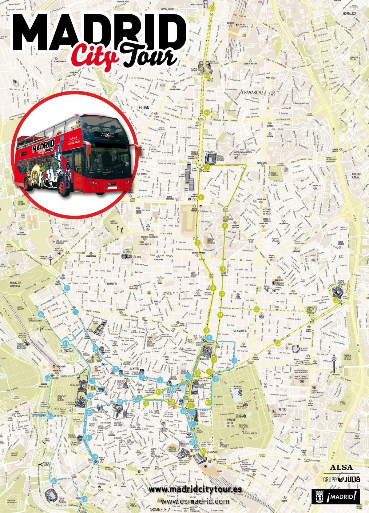 Madrid bus wisata peta